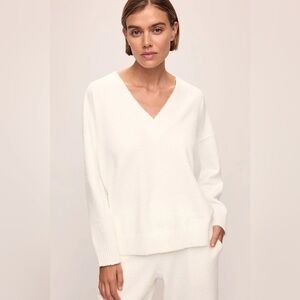 Eberjey Recycled Boucle Boyfriend Oversized V-Neck Sweater, Ivory - M